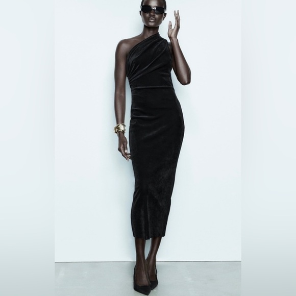 ZARA ASYMMETRIC VELVET DRESS - Picture 4 of 7